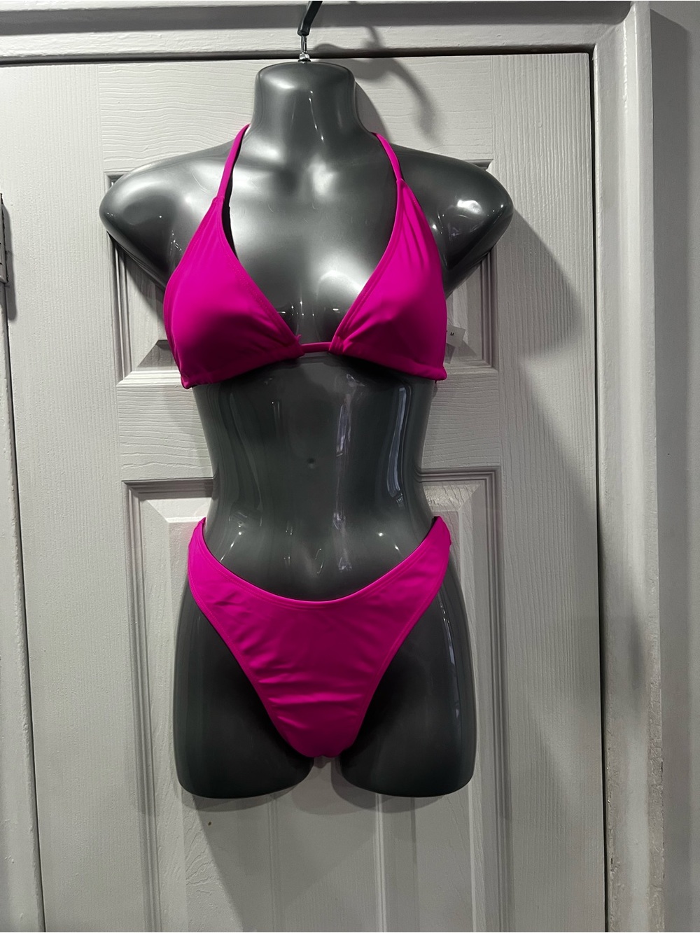 Bright Fuchsia Triangle Bikini Set with High-Cut Bottoms